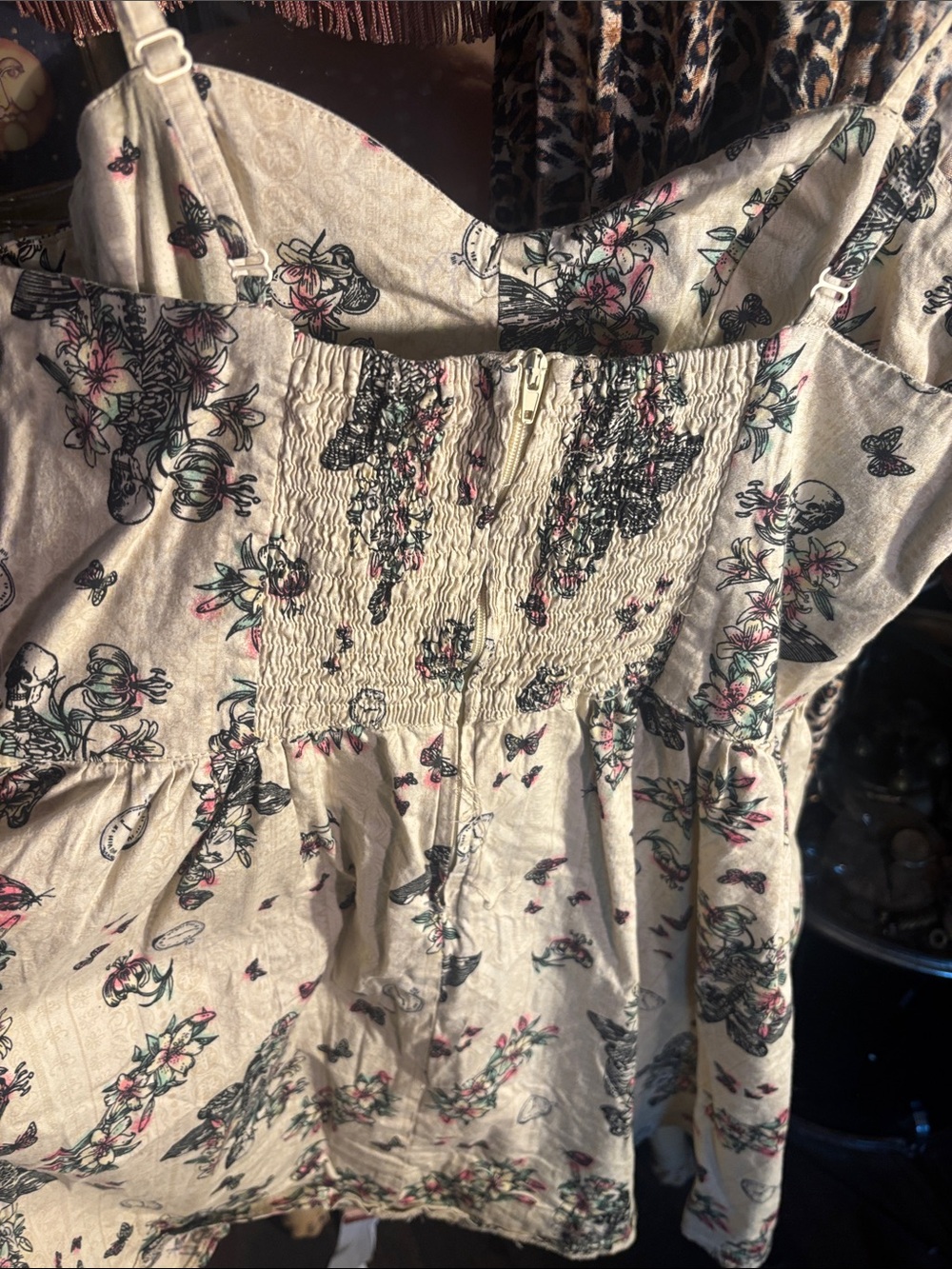 Hell Bunny Cream Midi Dress with Black, Pink & Green Floral Print - Picture 8 of 9